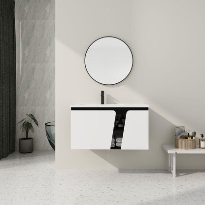36" Floating Wall-Mounted Bathroom Vanity With Ceramic Basin & Soft-Close Cabinet Door