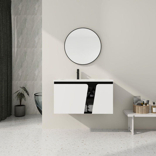 36" Floating Wall-Mounted Bathroom Vanity With Ceramic Basin & Soft-Close Cabinet Door