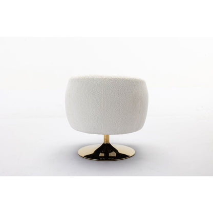 Chenille Fabric Accent Swivel Chair With Gold Metal Round Base,White