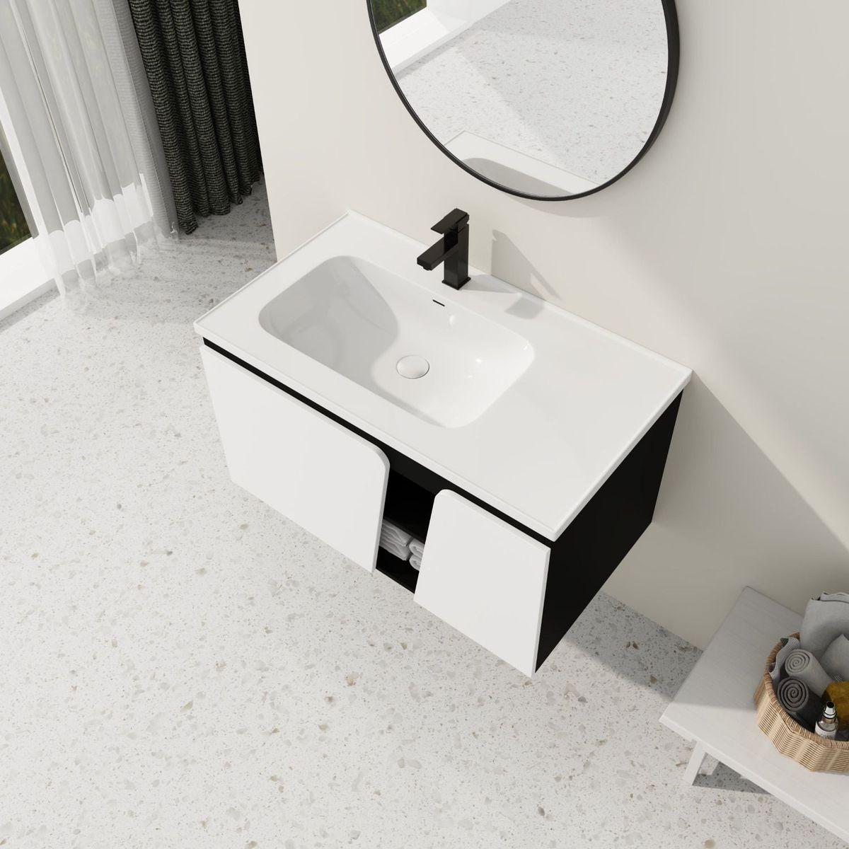 36" Floating Wall-Mounted Bathroom Vanity With Ceramic Basin & Soft-Close Cabinet Door