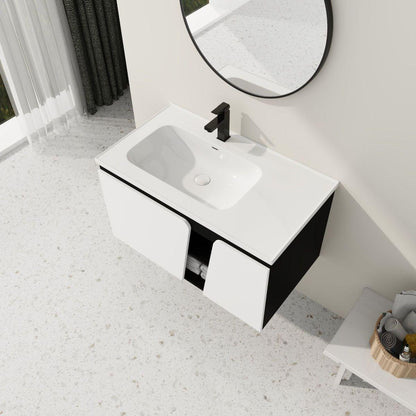 36" Floating Wall-Mounted Bathroom Vanity With Ceramic Basin & Soft-Close Cabinet Door