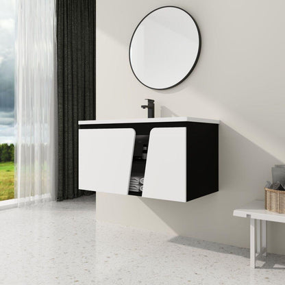 36" Floating Wall-Mounted Bathroom Vanity With Ceramic Basin & Soft-Close Cabinet Door