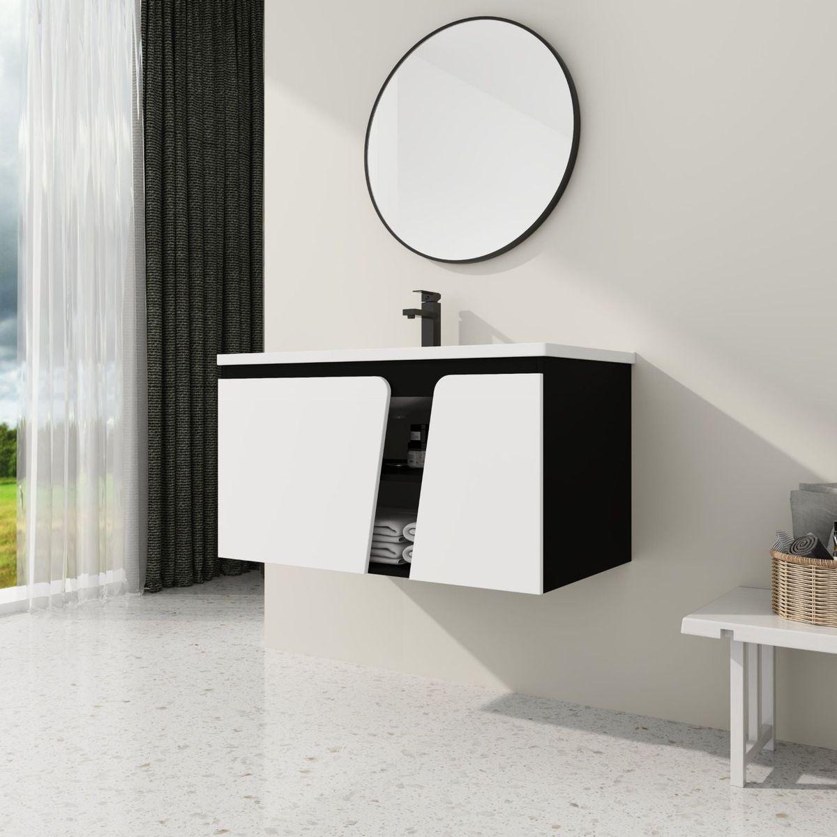 36" Floating Wall-Mounted Bathroom Vanity With Ceramic Basin & Soft-Close Cabinet Door
