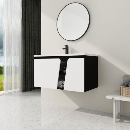 36" Floating Wall-Mounted Bathroom Vanity With Ceramic Basin & Soft-Close Cabinet Door