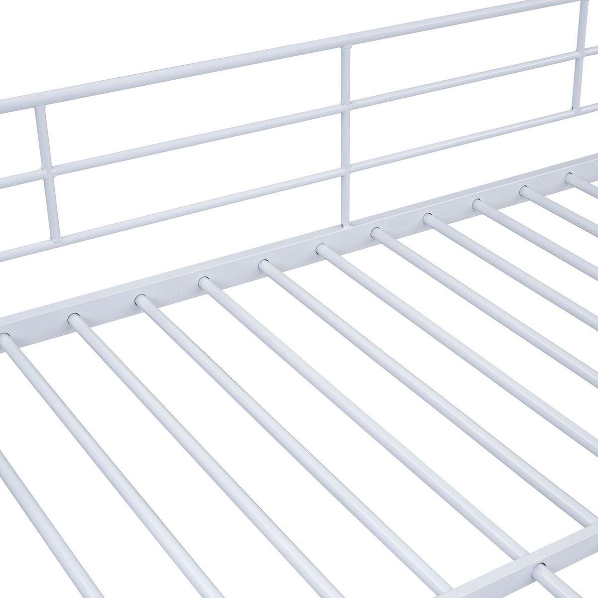 Full Over Full Metal Bunk Bed with Lateral Storage Ladder and Wardrobe, White