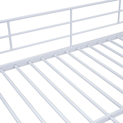 Full Over Full Metal Bunk Bed with Lateral Storage Ladder and Wardrobe, White