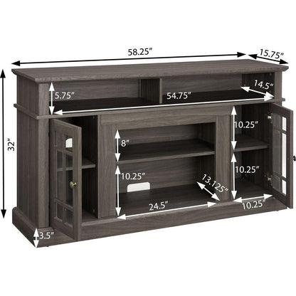 Classic TV Media Stand Modern Entertainment Console for TV Up to 65" with Open and Closed Storage Space, Dark Walnut/Black, 58.25"Wx15.75"Dx32"H