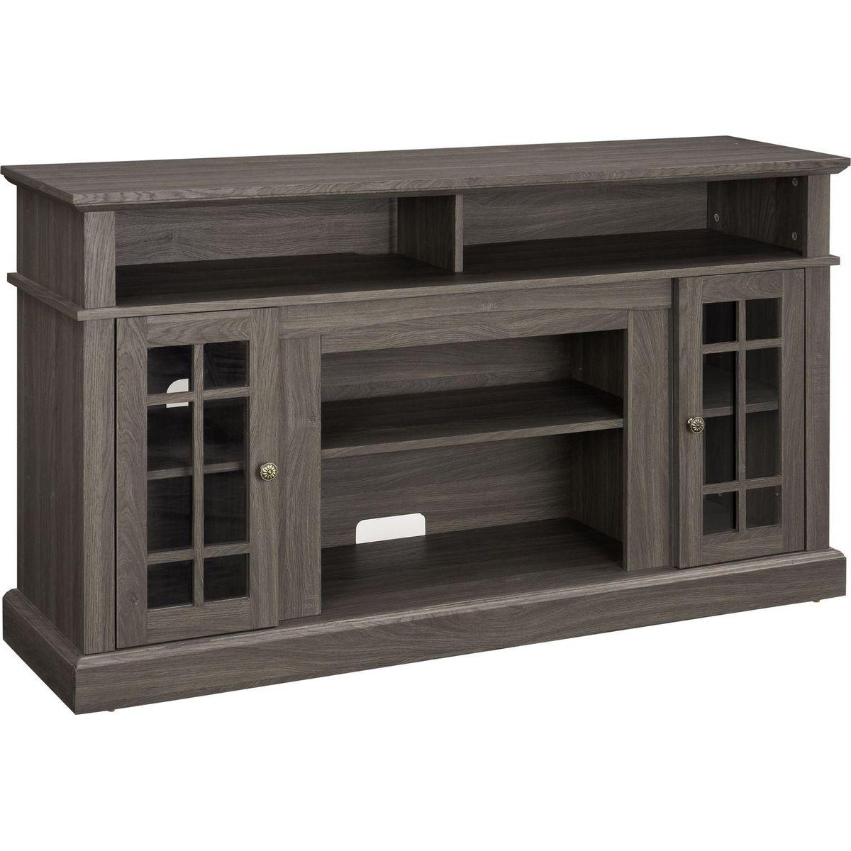Classic TV Media Stand Modern Entertainment Console for TV Up to 65" with Open and Closed Storage Space, Dark Walnut/Black, 58.25"Wx15.75"Dx32"H