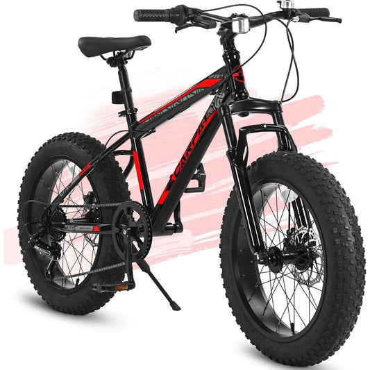 Kids Bike 20 Inch Wheels, 4" Wide Fat Tire Snow Mountain Bike Ages 8-12 Year Old, Steel Frame, 7 Speed Teenager Children Kids' Bicycles