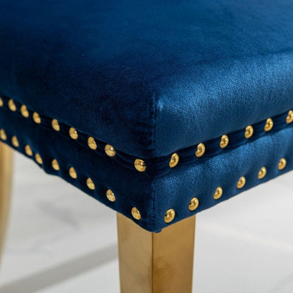 Nikki Collection Modern, High-end Tufted Solid Wood Contemporary Velvet Upholstered Dining Chair with Golden Stainless Steel Plating Legs,Nailhead Trim,Set of 2,Blue and Gold