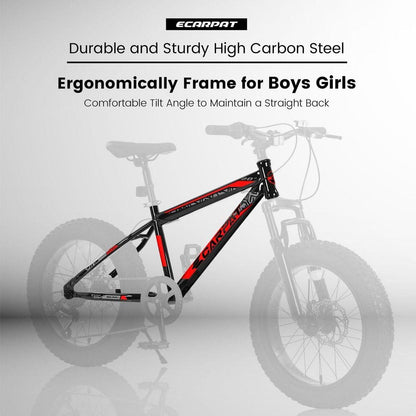 Kids Bike 20 Inch Wheels, 4" Wide Fat Tire Snow Mountain Bike Ages 8-12 Year Old, Steel Frame, 7 Speed Teenager Children Kids' Bicycles