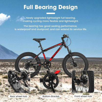 Kids Bike 20 Inch Wheels, 4" Wide Fat Tire Snow Mountain Bike Ages 8-12 Year Old, Steel Frame, 7 Speed Teenager Children Kids' Bicycles