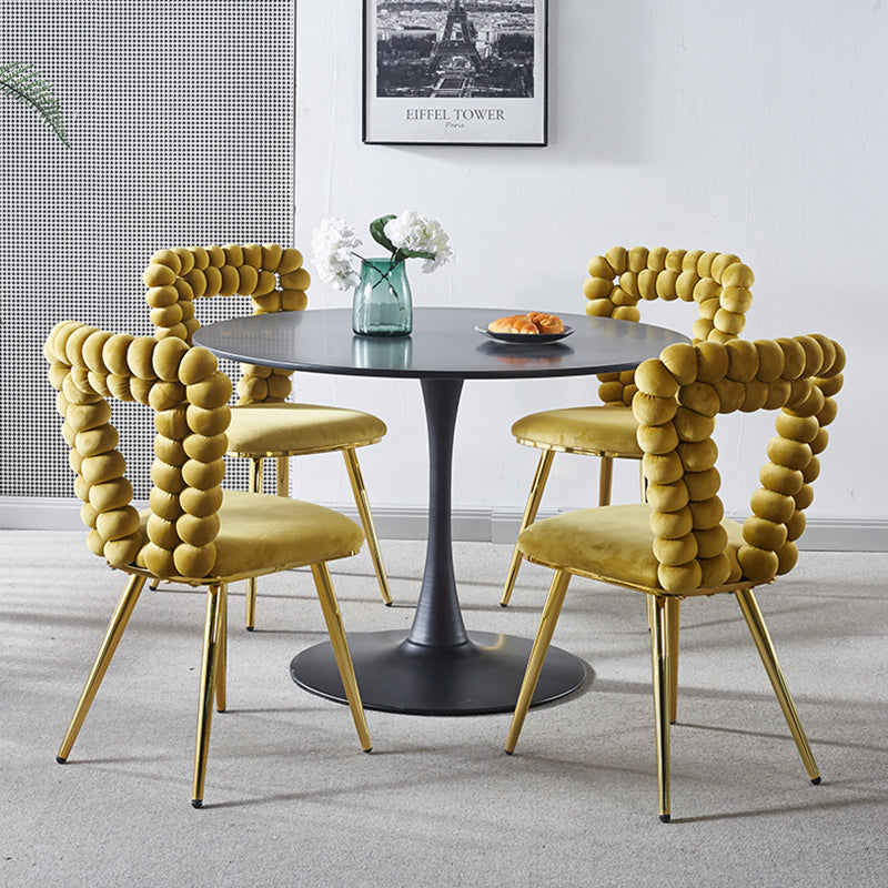 yellow and gold Modern chair(set of 4 ) with iron tube legs, soft cushions and comfortable backrest, suitable for dining room, living room, cafe,hairball back