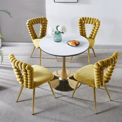 yellow and gold Modern chair(set of 4 ) with iron tube legs, soft cushions and comfortable backrest, suitable for dining room, living room, cafe,hairball back
