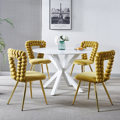 yellow and gold Modern chair(set of 4 ) with iron tube legs, soft cushions and comfortable backrest, suitable for dining room, living room, cafe,hairball back
