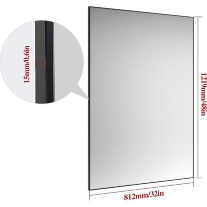 48"x32" Oversized Modern Rectangle Bathroom Mirror with Balck Frame Decorative Large Wall Mirrors for Bathroom Living Room Bedroom Vertical or Horizontal Wall Mounted mirror with Aluminum Frame