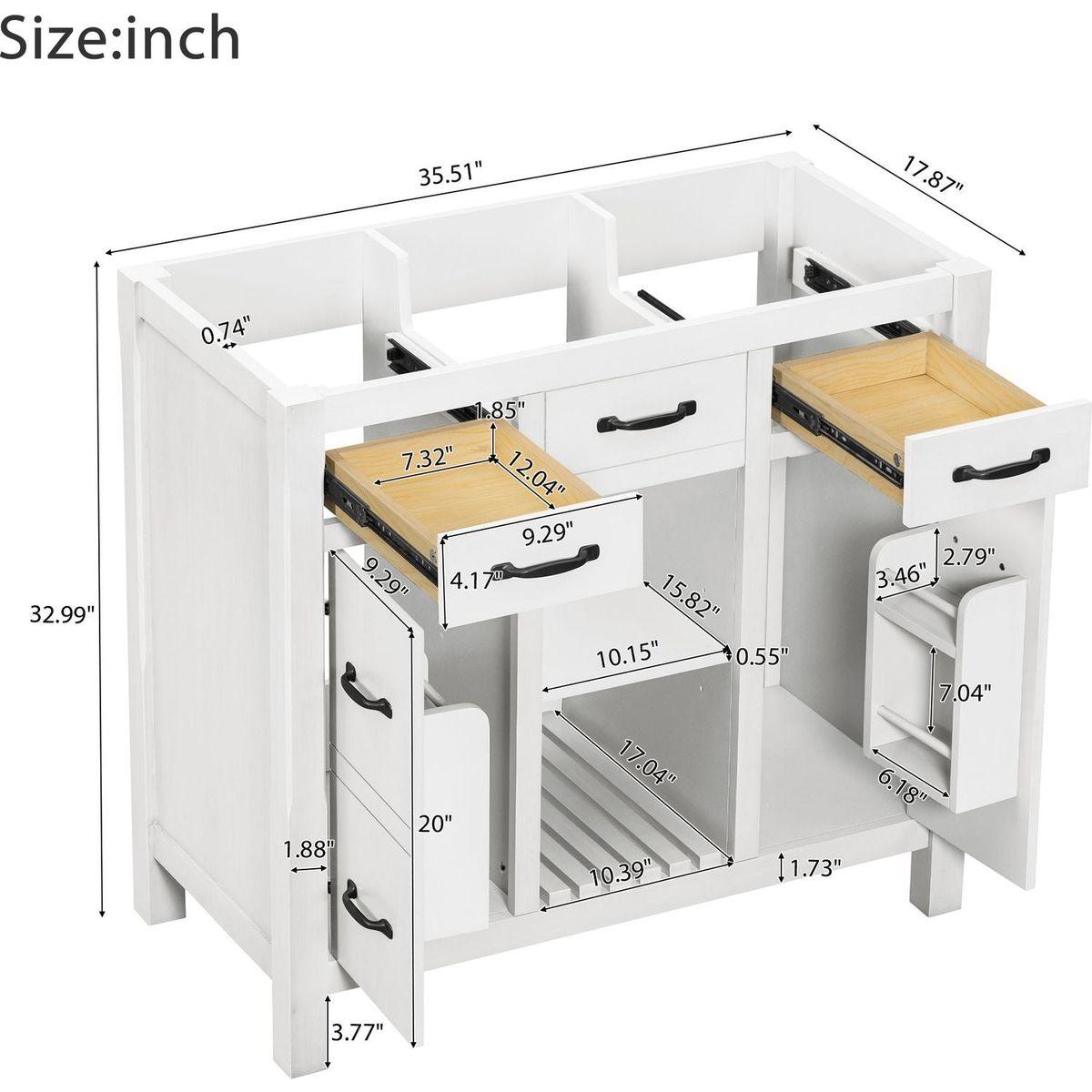 36"Bathroom Vanity without Sink,Modern Bathroom Storage Cabinet with 2 Drawers and 2 Cabinets,Solid Wood Frame Bathroom Cabinet (NOT INCLUDE BASIN)