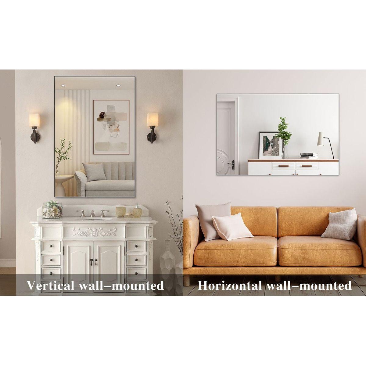 48"x32" Oversized Modern Rectangle Bathroom Mirror with Balck Frame Decorative Large Wall Mirrors for Bathroom Living Room Bedroom Vertical or Horizontal Wall Mounted mirror with Aluminum Frame