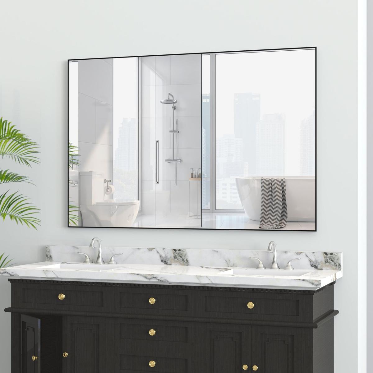 48"x32" Oversized Modern Rectangle Bathroom Mirror with Balck Frame Decorative Large Wall Mirrors for Bathroom Living Room Bedroom Vertical or Horizontal Wall Mounted mirror with Aluminum Frame