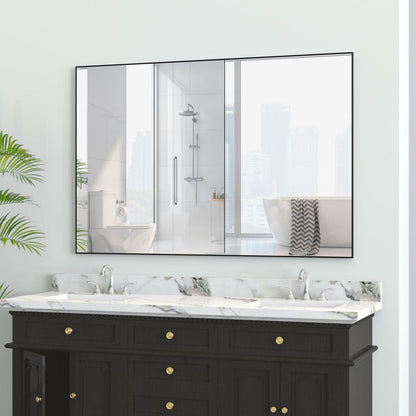 48"x32" Oversized Modern Rectangle Bathroom Mirror with Balck Frame Decorative Large Wall Mirrors for Bathroom Living Room Bedroom Vertical or Horizontal Wall Mounted mirror with Aluminum Frame