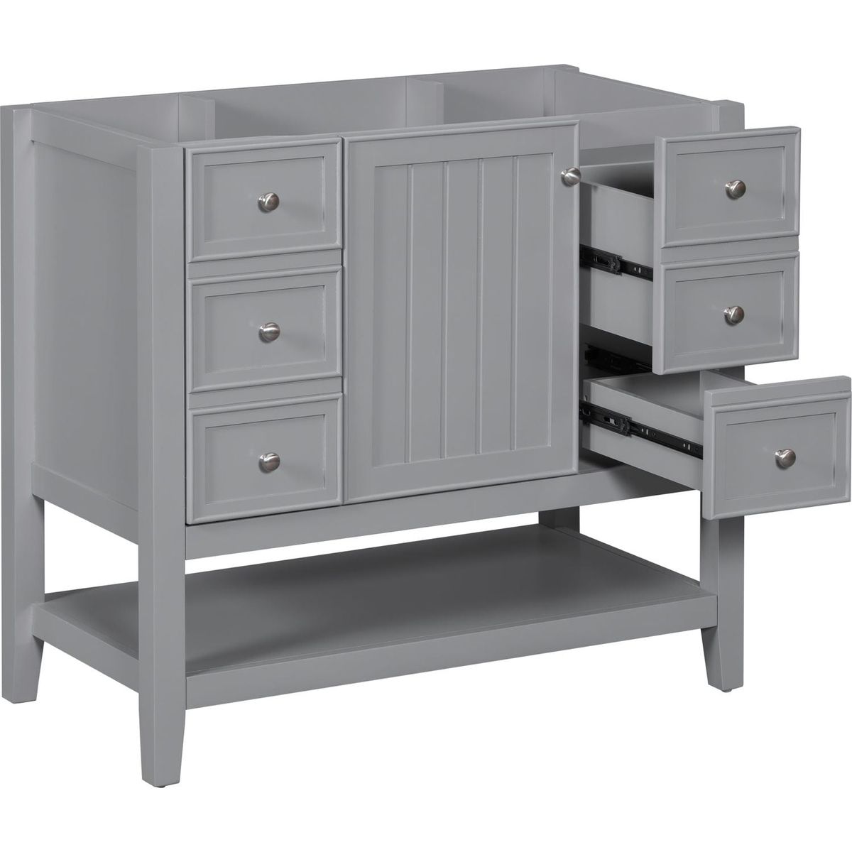 36" Bathroom Vanity without Sink, Cabinet Base Only, One Cabinet and three Drawers, Grey