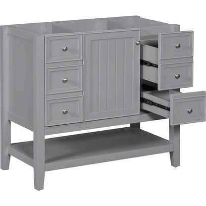 36" Bathroom Vanity without Sink, Cabinet Base Only, One Cabinet and three Drawers, Grey