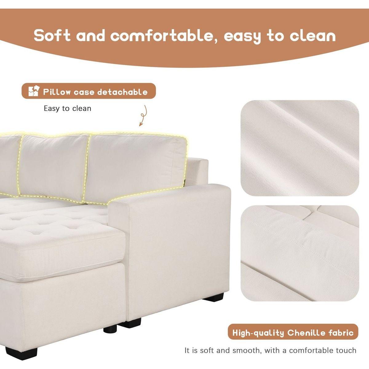 Sectional Sleeper Sofa with Pull-out Bed and Lounge Chair, USB and Type-C Interfaces, Suitable for Living Room, Office, and Spacious Spaces