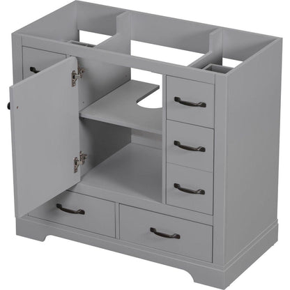 36" Bathroom Vanity without Sink, Cabinet Base Only, Six Drawers, Multi-Functional Drawer Divider, Adjustable Shelf, Grey