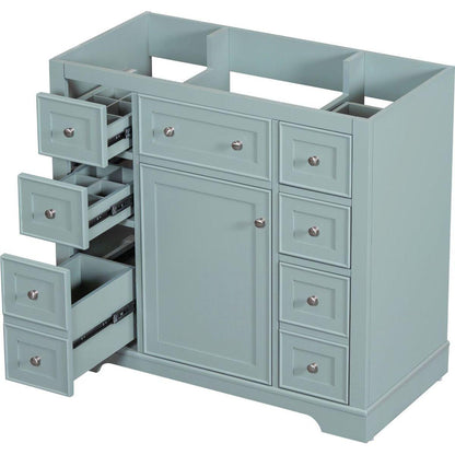 36" Bathroom Vanity without Sink, Cabinet Base Only, One Cabinet and Six Drawers, Green