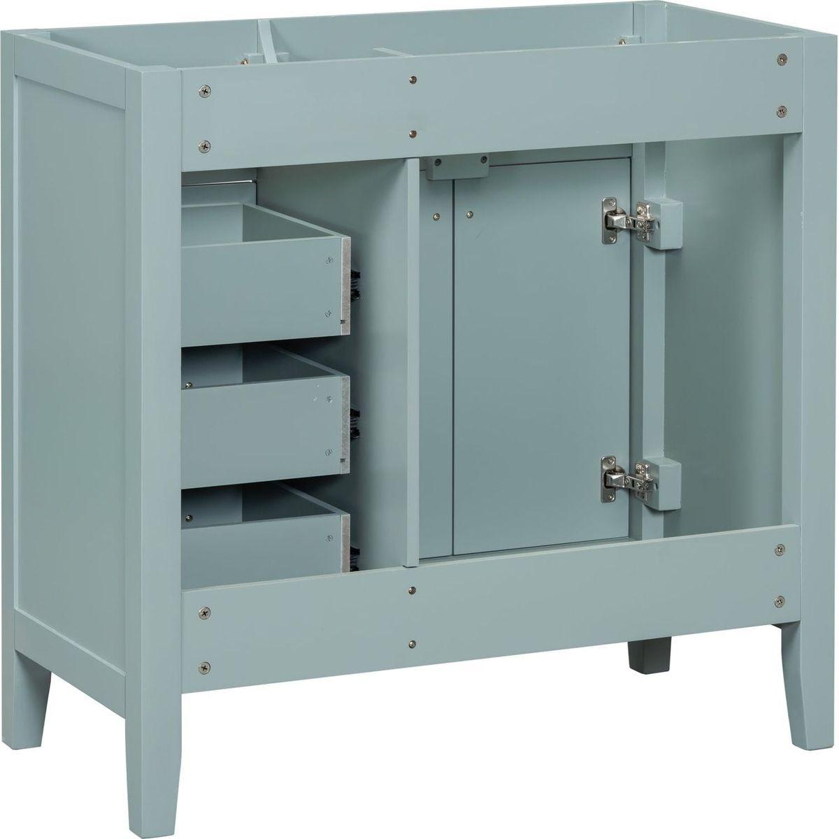 36" Bathroom Vanity without Sink, Cabinet Base Only, Bathroom Cabinet with Drawers, Solid Frame and MDF Board, Green