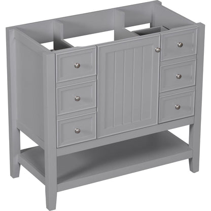 36" Bathroom Vanity without Sink, Cabinet Base Only, One Cabinet and three Drawers, Grey