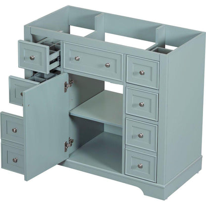 36" Bathroom Vanity without Sink, Cabinet Base Only, One Cabinet and Six Drawers, Green