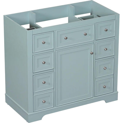 36" Bathroom Vanity without Sink, Cabinet Base Only, One Cabinet and Six Drawers, Green