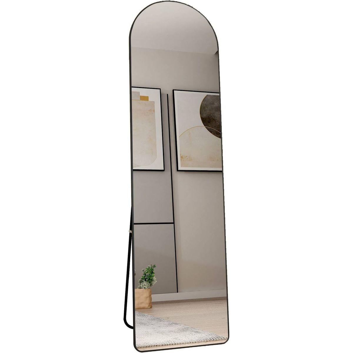 The 4st generation of floor mounted full length mirrors. Aluminum alloy metal frame arched wall mirror, bathroom makeup mirror, bedroom porch, clothing store, wall mounted.Black 59.8 "x16.5"