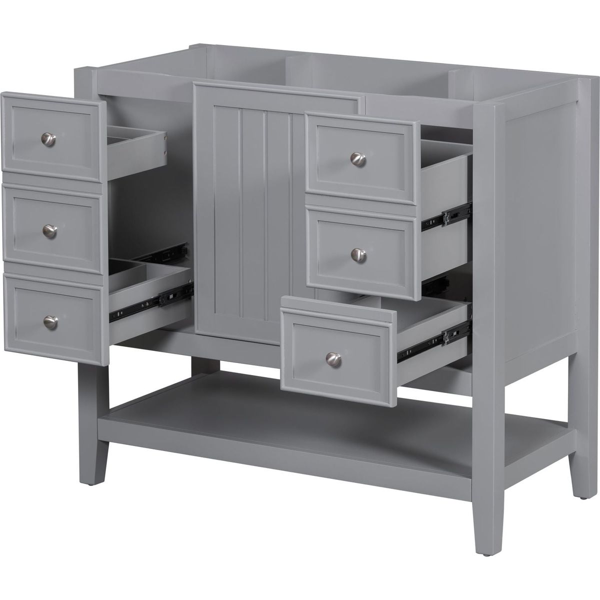 36" Bathroom Vanity without Sink, Cabinet Base Only, One Cabinet and three Drawers, Grey