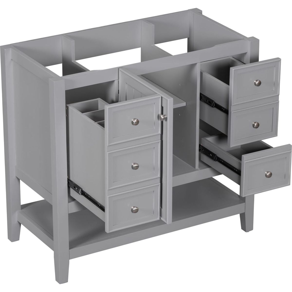 36" Bathroom Vanity without Sink, Cabinet Base Only, One Cabinet and three Drawers, Grey