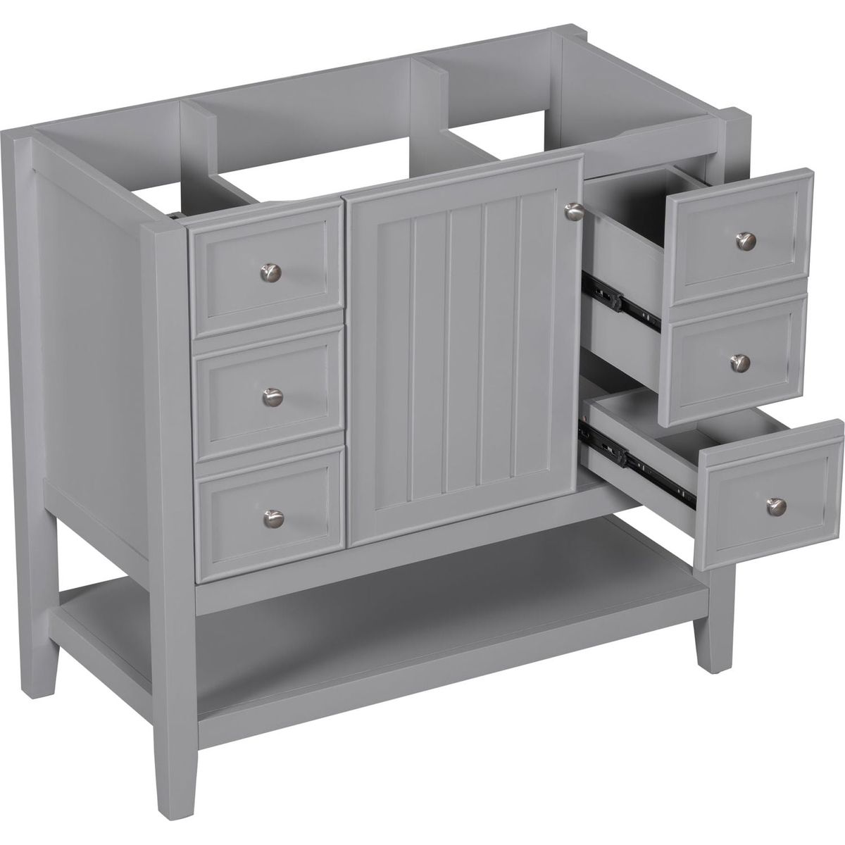 36" Bathroom Vanity without Sink, Cabinet Base Only, One Cabinet and three Drawers, Grey