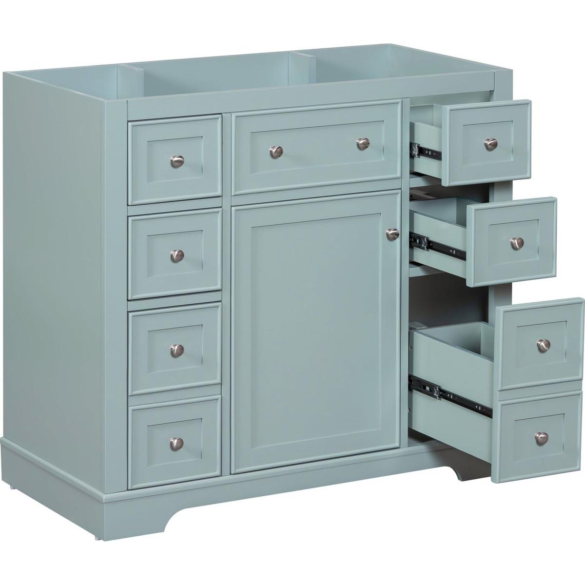 36" Bathroom Vanity without Sink, Cabinet Base Only, One Cabinet and Six Drawers, Green