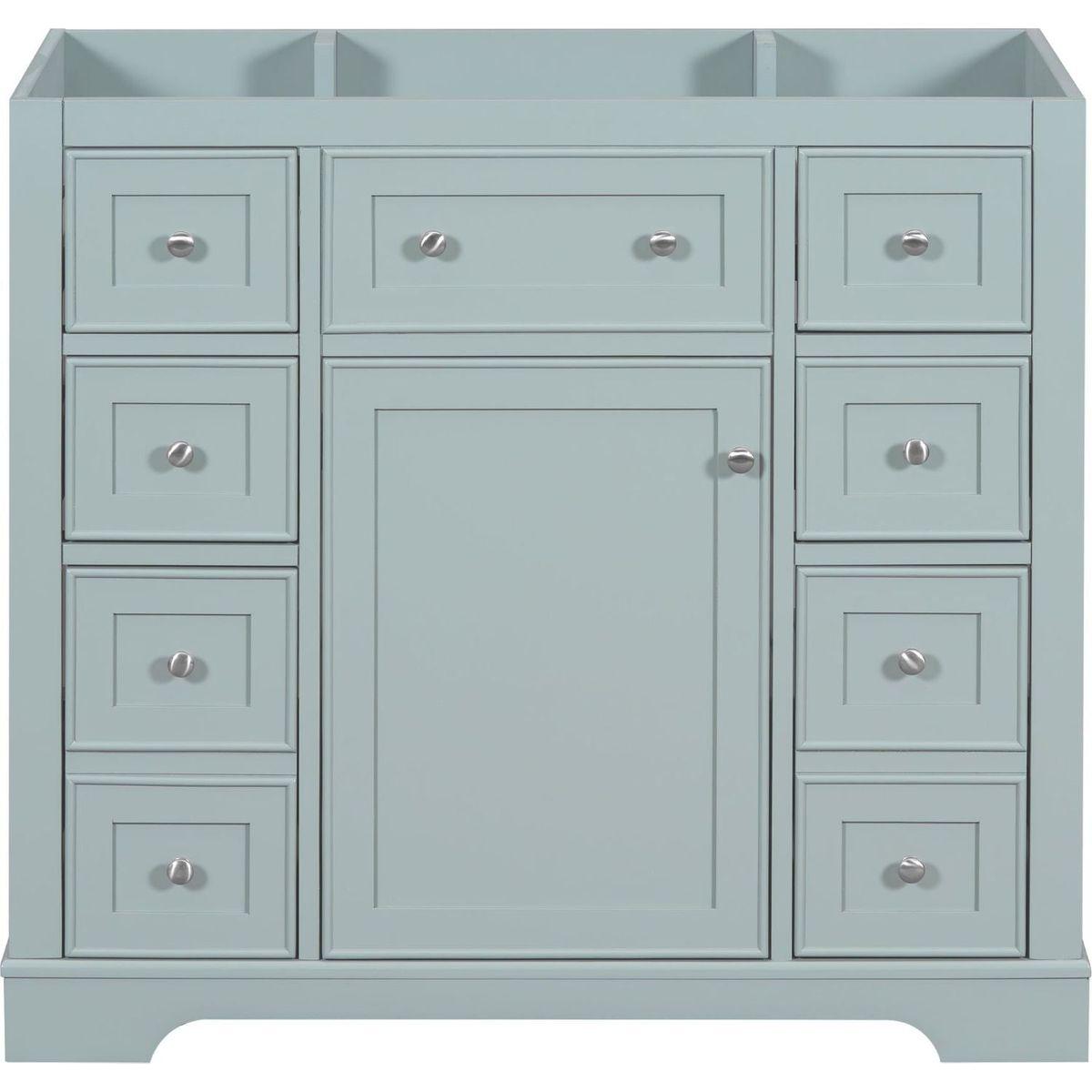 36" Bathroom Vanity without Sink, Cabinet Base Only, One Cabinet and Six Drawers, Green