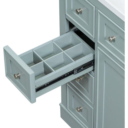 36" Bathroom Vanity without Sink, Cabinet Base Only, One Cabinet and Six Drawers, Green