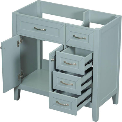 36" Bathroom Vanity without Sink, Cabinet Base Only, Bathroom Cabinet with Drawers, Solid Frame and MDF Board, Green