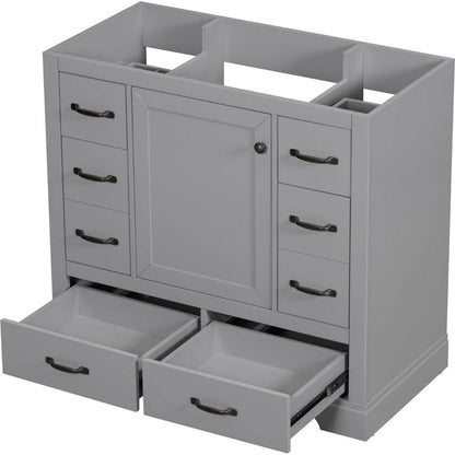 36" Bathroom Vanity without Sink, Cabinet Base Only, Six Drawers, Multi-Functional Drawer Divider, Adjustable Shelf, Grey