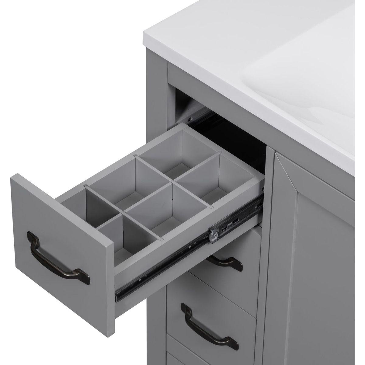 36" Bathroom Vanity without Sink, Cabinet Base Only, Six Drawers, Multi-Functional Drawer Divider, Adjustable Shelf, Grey