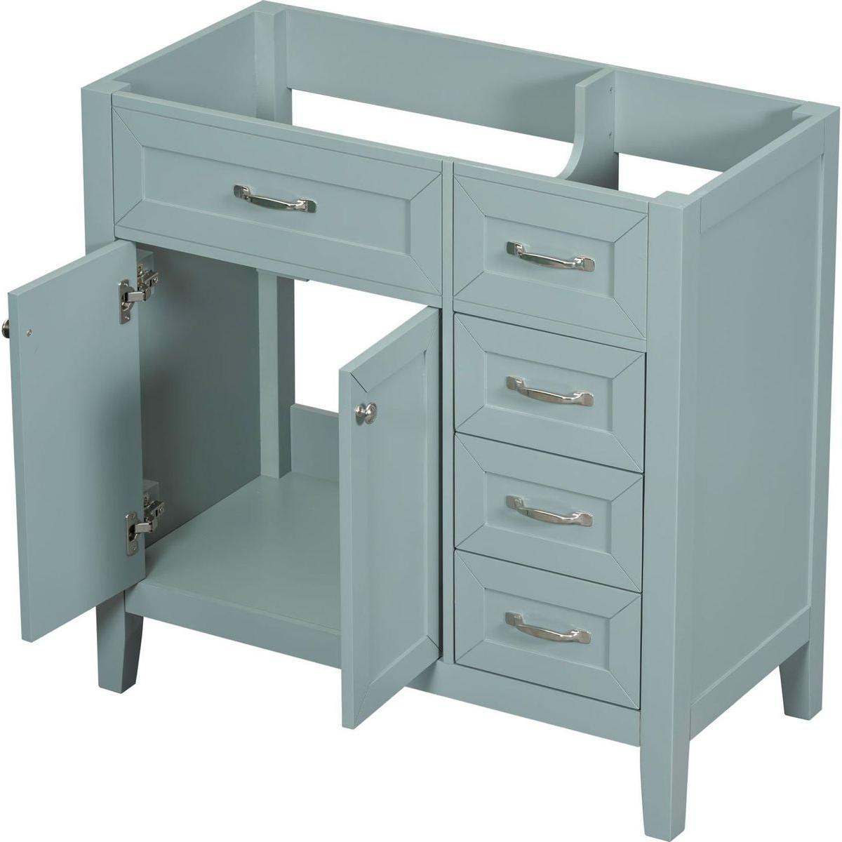 36" Bathroom Vanity without Sink, Cabinet Base Only, Bathroom Cabinet with Drawers, Solid Frame and MDF Board, Green