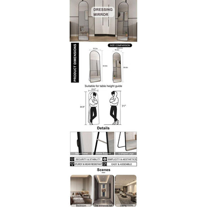 The 4st generation of floor mounted full length mirrors. Aluminum alloy metal frame arched wall mirror, bathroom makeup mirror, bedroom porch, clothing store, wall mounted.Black 59.8 "x16.5"