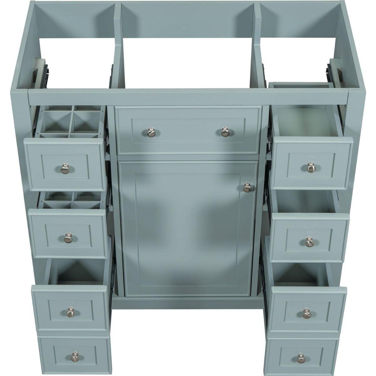 36" Bathroom Vanity without Sink, Cabinet Base Only, One Cabinet and Six Drawers, Green