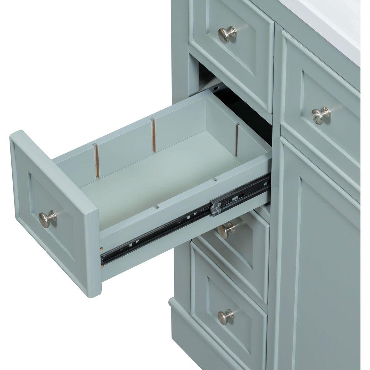 36" Bathroom Vanity without Sink, Cabinet Base Only, One Cabinet and Six Drawers, Green