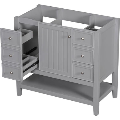 36" Bathroom Vanity without Sink, Cabinet Base Only, One Cabinet and three Drawers, Grey