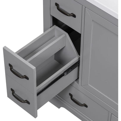 36" Bathroom Vanity without Sink, Cabinet Base Only, Six Drawers, Multi-Functional Drawer Divider, Adjustable Shelf, Grey