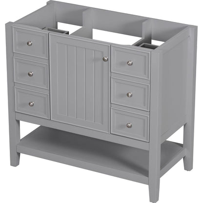 36" Bathroom Vanity without Sink, Cabinet Base Only, One Cabinet and three Drawers, Grey